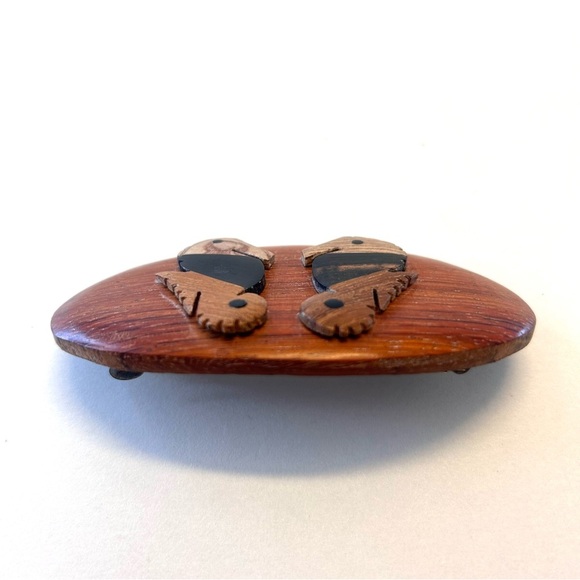 Rare Vintage Wooden Hair Barrette Oval Wooden Disk With Two Sea Horses - Picture 12 of 16